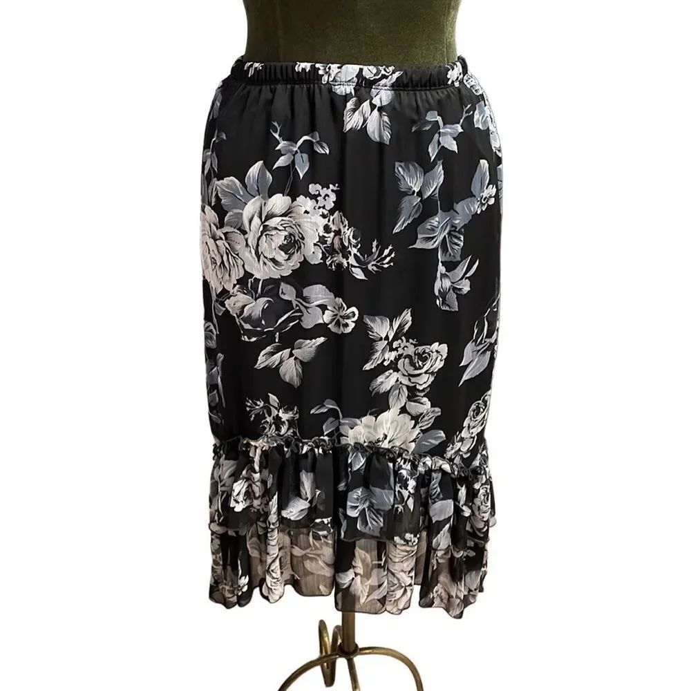 COUNTERPARTS Womens Floral Midi Skirt Ruffled Fairy Goth Size Small Asymmetrical